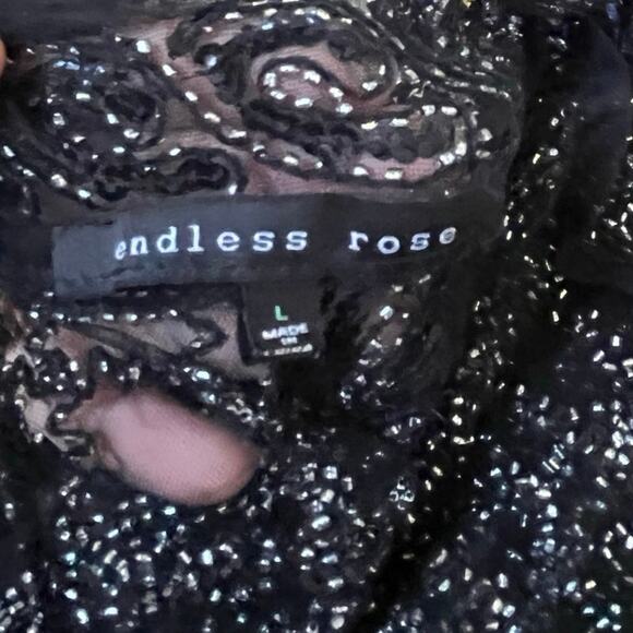 Endless Rose Black Mesh Beaded Embellished Long Sleeve Top Size Large - Picture 16 of 16